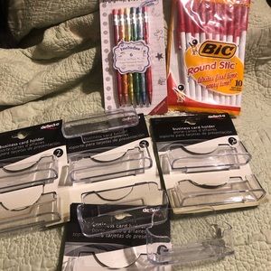 Business Bundle: Set of 10 Clear Business Card Holders Plus 10 Red Pens (NEW)